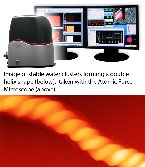 Atomic Force Microscope and stable water cluster (Double Helix Water)